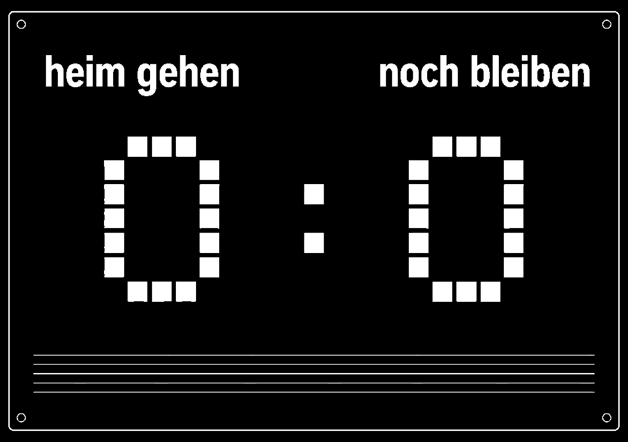 Anzeigetafel: heim gehen 0 : 0 noch bleiben